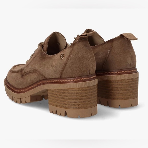 Carmela Women’s Taupe Chunky Heel Suede Derby Shoes Size US 7 / EU 38 - Picture 3 of 13